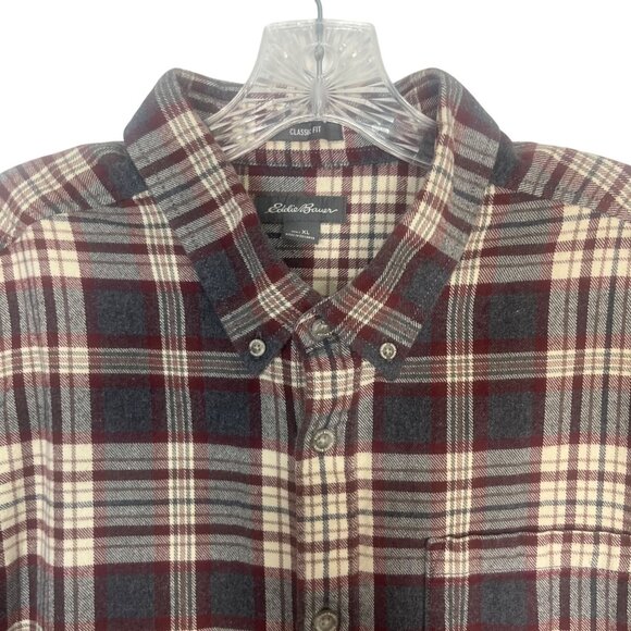 Eddie Bauer Mens Flannel Shirt Classic Fit Plaid Gray Size XL - Picture 5 of 8
